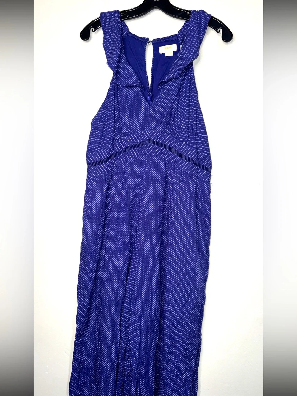 Anthropologie Maeve Ruffled Navy Blue Maxi Dress with Tiny White Dot Print - Picture 10 of 13